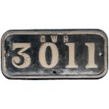 GWR brass cabside numberplate GWR 3011 ex Robinson Rod 2-8-0 built by The North British Locomotive