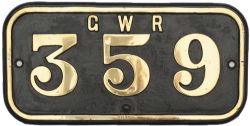 GWR brass cabside numberplate GWR 399 ex 0-6-0 ST named HILDA. See previous lot for details. Face