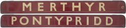 GWR/BR-W wooden carriage board MERTHYR-PONTYPRIDD. In very good condition complete with metal