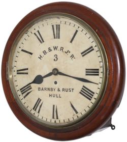 Hull & Barnsley and West Riding Joint Railway 12in dial mahogany cased railway clock with a chain