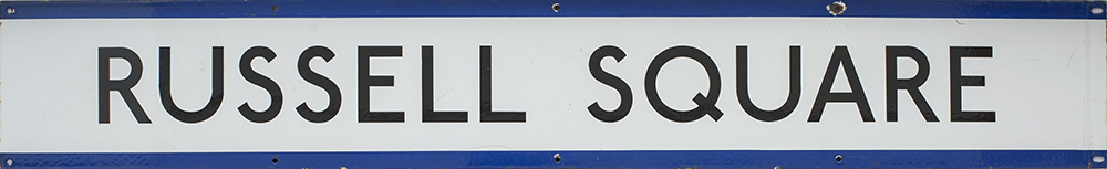 London Transport Underground enamel frieze sign RUSSELL SQUARE. Measures 59in x 9in and is in very