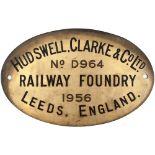 Diesel worksplate HUDSWELL CLARKE & Co Ltd LEEDS, ENGLAND No D964 1956, ex standard gauge 0-4-0DM