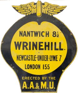 AA & MU enamel village/ town sign WRINEHILL NANTWICH 8.5 NEWCASTLE-UNDER-LYME 7 LONDON 155 ERECTED