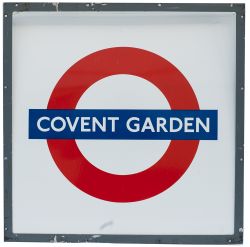 London Transport Underground enamel target/ bullseye sign COVENT GARDEN complete with rectangular