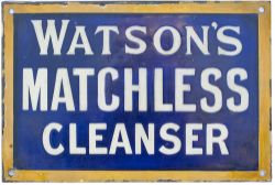 Advertising enamel sign WATSON'S MATCHLESS CLEANSER. In excellent restored condition measuring 9in x