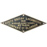 Worksplate NORTH BRITISH LOCOMOTIVE COMPANY LTD GLASGOW QUEENS PARK WORKS No 19335 1912 ex