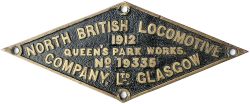 Worksplate NORTH BRITISH LOCOMOTIVE COMPANY LTD GLASGOW QUEENS PARK WORKS No 19335 1912 ex