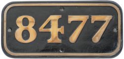 BR-W brass cabside numberplate 8477 ex Hawksworth 0-6-0 PT built by The Yorkshire Engine Company