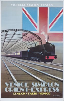 Poster VENICE SIMPLON ORIENT EXPRESS VICTORIA STATION LONDON by Fix-Masseau 1979. First edition