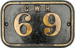 GWR cast iron cabside numberplate GWR 69 ex Rhymney Railway 0-6-2 T built by R. Stephenson in 1918