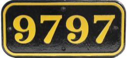 GWR cast iron cabside numberplate 9797 ex Collett 0-6-0 PT built at Swindon in 1936. Shedded at