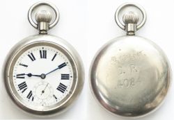 Southern Railway nickel cased pocket watch with Swiss Recta 15 Jewel movement. The case is