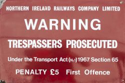 Northern Ireland Railways Company Limited enamel sign WARNING TRESPASSERS PROSECUTED, Measures