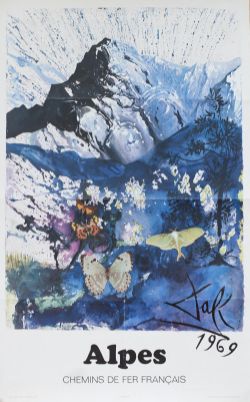 Poster SNCF ALPES by Salvador Dali 1969, dated SNCF 1970. Double Royal 25in x 40in. In very good