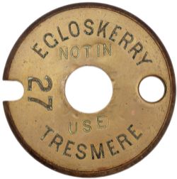 Tyers No 6 Single Line brass & steel Tablet EGLOSKERRY - TRESMERE 27. Ex London and South Western