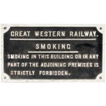 Great Western Railway cast iron sign SMOKING IN THIS BUILDING OR IN ANY PART OF THE ADJOINING