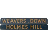 Longmoor Military Railway wooden carriage board HOLMES HILL-WEAVERS DOWN. In very good original