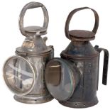 A pair of LNWR 3 aspect apprentice lamps. Both complete with reservoirs and all glasses intact.