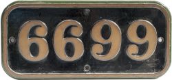 GWR brass cabside numberplate 6699 ex Collett 0-6-2 T built at Swindon in 1928. Shedded at 82C