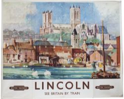 Poster BR(E) LINCOLN SEE BRITAIN BY TRAIN by Allanson Hick. Quad Royal 40in x 50in. In good