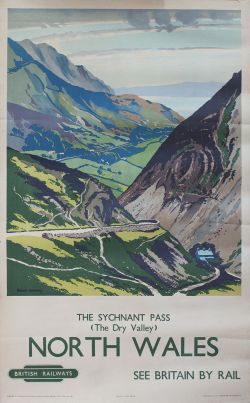 Poster BR(M) NORTH WALES THE SYCHNANT PASS by Bernard Bowerman. Double Royal 25in x 40in. In good