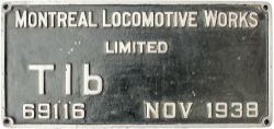 Worksplate MONTREAL LOCOMOTIVE WORKS LIMITED T1b 69116 NOV 1938 ex Canadian Pacific Class T1b 2-10-4