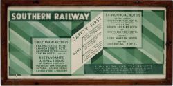 Southern Railway carriage print SOUTHERN RAILWAY SR PROVINCIAL HOTELS, SR LONDON HOTELS. In original