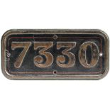 GWR cast iron cabside numberplate 7330 ex Churchward 2-6-0 built at Swindon in 1932 as 9308 and