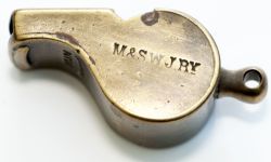 Midland and South Western Junction Railway brass Guards whistle stamped on the side M&SWJRY and on