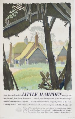 Poster London Underground/Greenline Coaches LITTLE HAMPDEN by Gregory Brown, dated 1937. Double