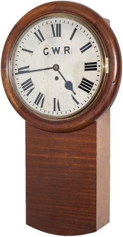 Great Western Railway 12in dial mahogany cased drop dial railway clock with a chain driven English