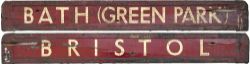 GWR/BR-W wooden carriage board BATH (GREEN PARK)-BRISTOL. Has been split and glued with a small