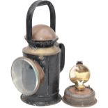 GWR 3 aspect brass collar coppertop handlamp stamped in the side GWR V SWINDON and brass plated 988.