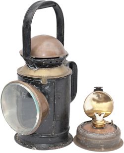 GWR 3 aspect brass collar coppertop handlamp stamped in the side GWR V SWINDON and brass plated 988.