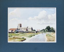 Original watercolour painting MORSTON CHURCH, NORTH NORFOLK by R.E. Jordan. Produced in the 1950's