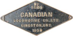 Worksplate CANADIAN LOCOMOTIVE CO LTD KINGSTON, ONT No1880 1930 ex Canadian National Railways T-4b