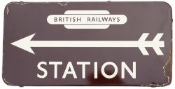 BR-W double sided enamel direction sign BRITISH RAILWAYS STATION with arrow. Both sides in good