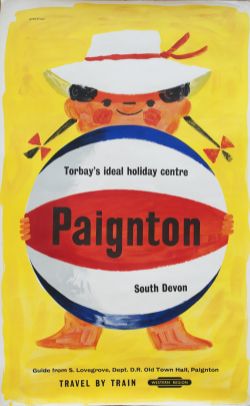 Poster BR PAIGNTON TORBAYS IDEAL HOLIDAY CENTRE SOUTH DEVON by Tom Eckersley. Double Royal 25in x