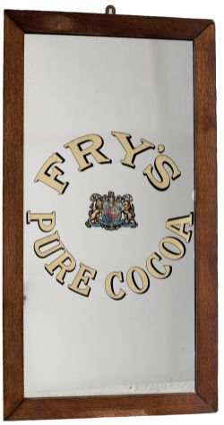 Advertising mirror FRY'S PURE COCOA with Royal Warrant Crest to the centre. In original oak frame