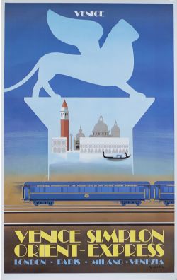 Poster VENICE SIMPLON ORIENT EXPRESS VENICE by Fix-Masseau 1979. First edition printed in France