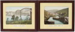 GWR pre-war Photochrom colour-tinted panel Carriage Panels x 2 SALTASH BRIDGE, PLYMOUTH and