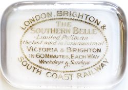 LBSCR glass paperweight reverse engraved underneath LONDON BRIGHTON & SOUTH COAST RAILWAY THE