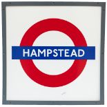 London Transport Underground enamel target/ bullseye sign HAMPSTEAD complete with rectangular