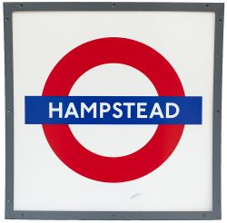 London Transport Underground enamel target/ bullseye sign HAMPSTEAD complete with rectangular
