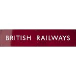 BR(M) Double Royal enamel poster board heading BRITISH RAILWAYS. Measures 25.25in x 5.75in and is in