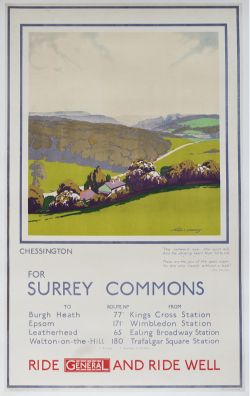 Poster General Buses CHESSINGTON FOR SURREY COMMONS by Walter E. Spreadbury, dated 1924. Measures