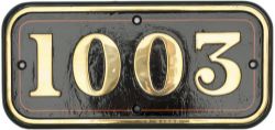 GWR brass cabside numberplate 1003 ex GWR Hawksworth County 4-6-0 COUNTY OF WILTS. See previous