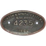 Tenderplate 9 x 5 LONDON & NORTH EASTERN RAILWAY 4235 1947. Ex Thompson B1 4-6-0 tender. Oval cast