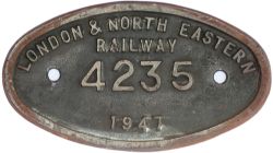 Tenderplate 9 x 5 LONDON & NORTH EASTERN RAILWAY 4235 1947. Ex Thompson B1 4-6-0 tender. Oval cast