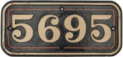 GWR cast iron cabside numberplate 5695 ex Collett 0-6-2 T built at Swindon in 1927. Shedded for most